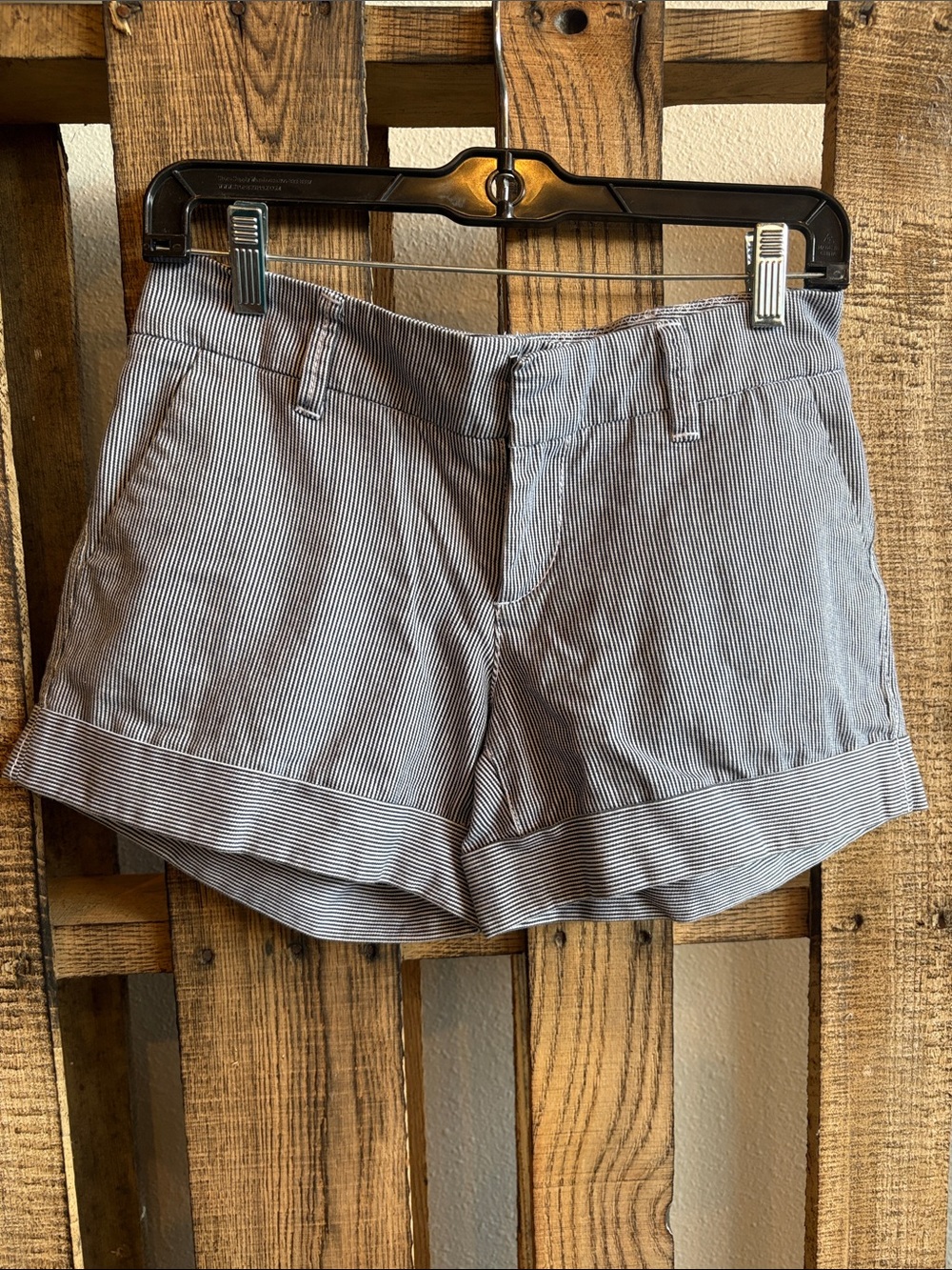 Dear John Gray Pinstripe High-Waist Cuffed Shorts